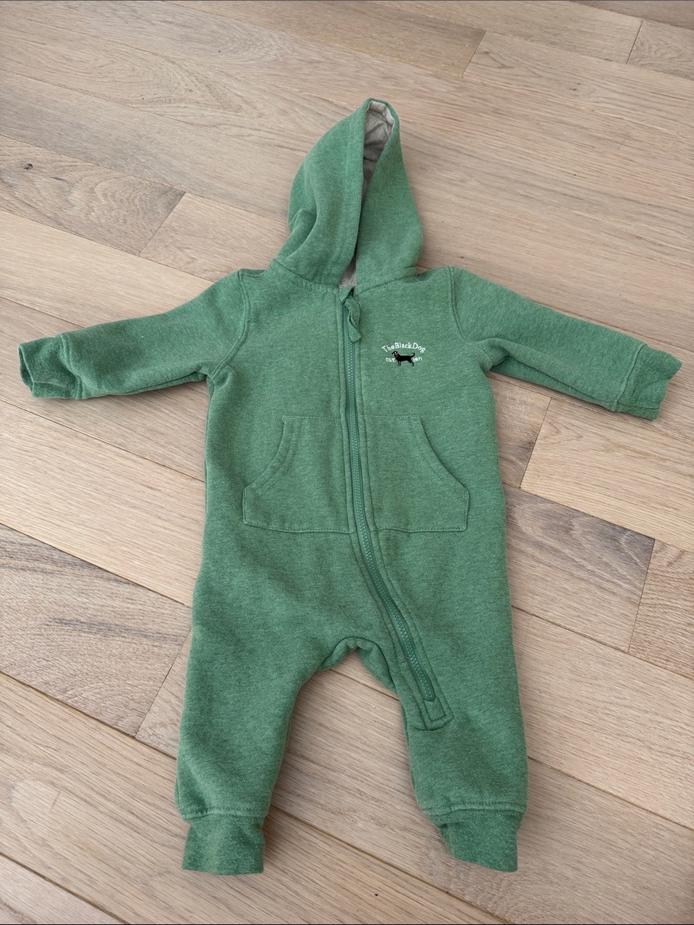 The Black Dog Green Hooded Baby One-Piece Fleece Jumpsuit